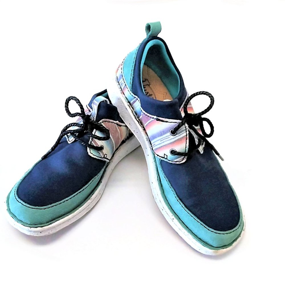 NEW Women's Justin Vista Blue & Turquoise Boat Sneaker Lace-Up Shoes 6
